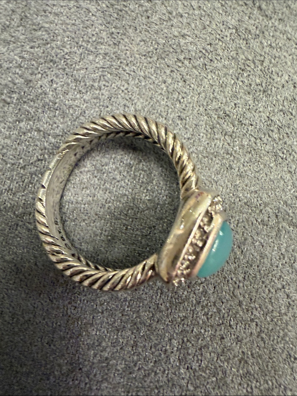 David Yurman Blue Chalcedony Cable Stack Ring with Pavé Halo - Picture 4 of 9